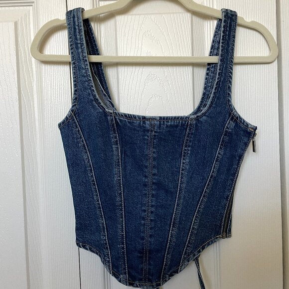 MESHKI BIANCA Denim Lace Up Corset - Dark Blue Brand new XXS - Picture 3 of 7